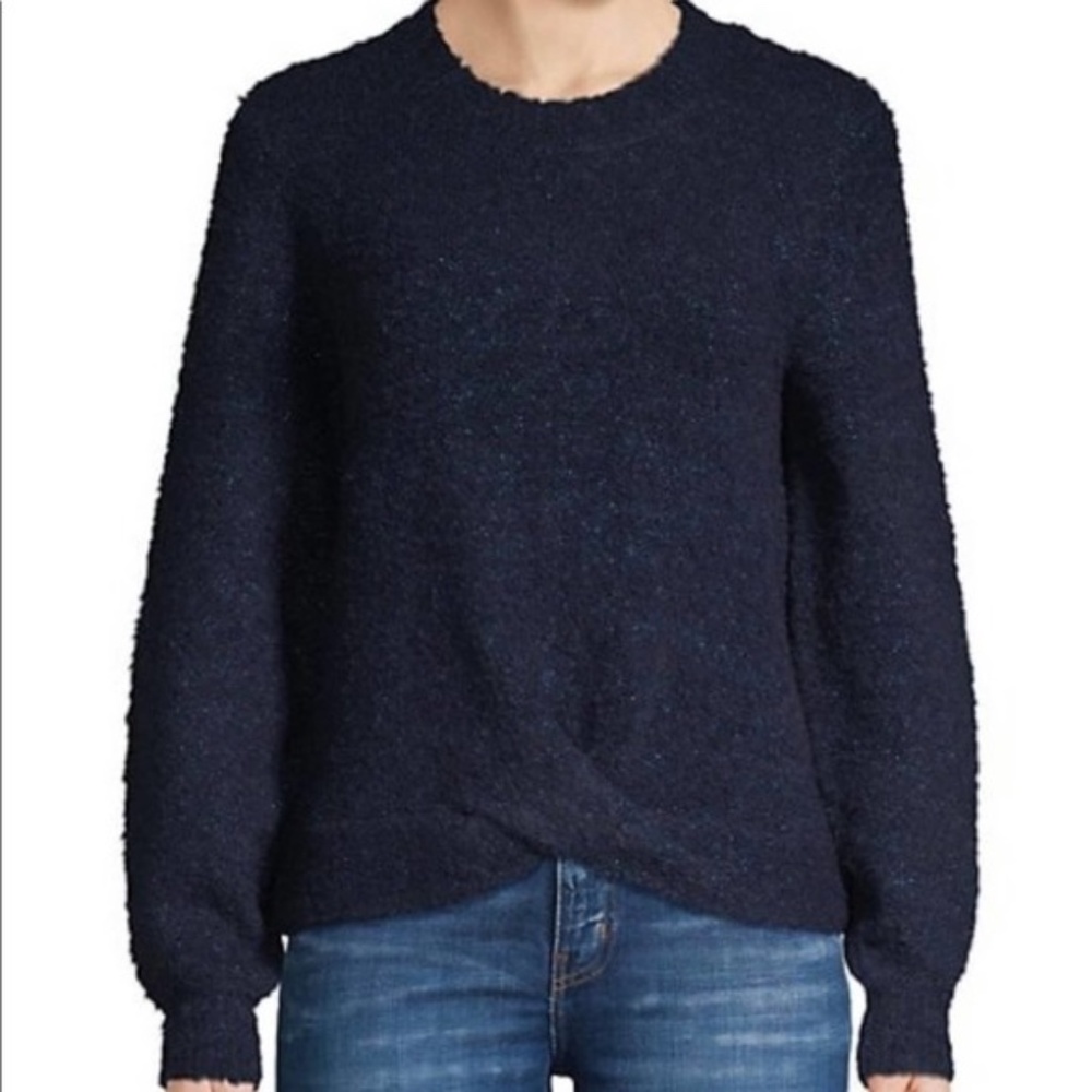 Joie Blue Sparkle Fuzzy Sweater With Knot Front sz XS